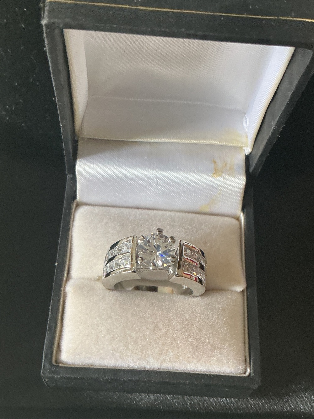 Sterling Silver Round-Cut Solitaire and Baguette Accent Ring - Clear